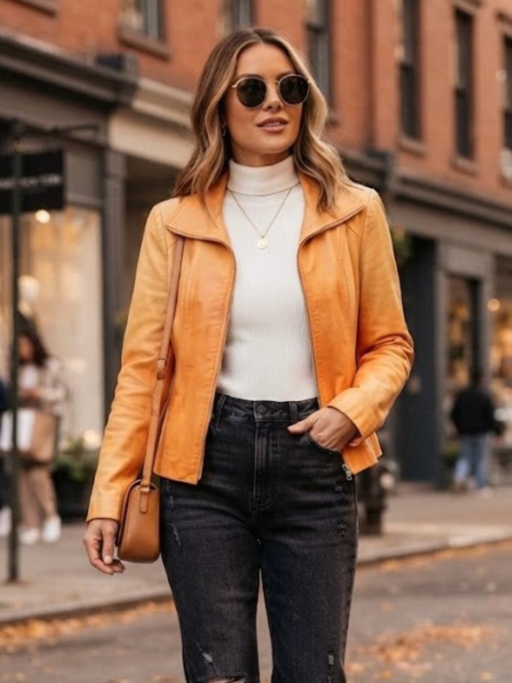 Danier Italian Leather Orange Gradient Sunset Fall Autumn Full-Zip Moto Jacket L